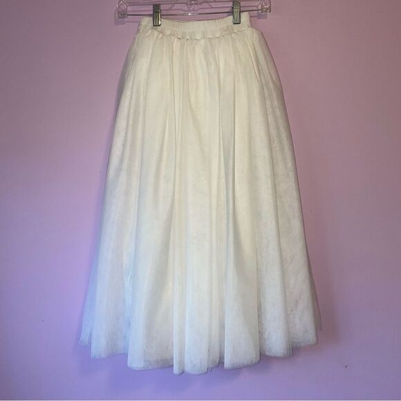 Everweekend Size XS White Tulle Midi Skirt - Picture 1 of 7